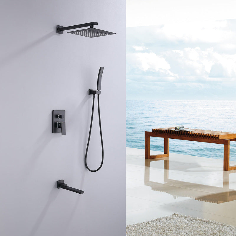 Single Handle 1-Spray High Pressure Tub and Shower Faucet with Hand Shower in Matte Black