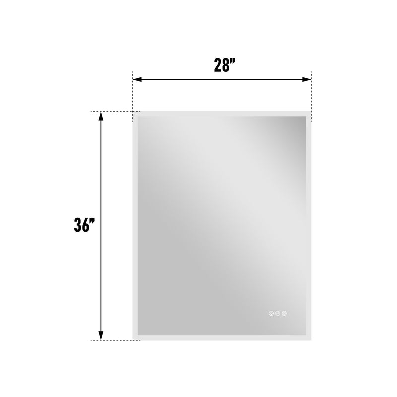 28 in. W x 36 in. H Rectangular Frameless Anti-Fog LED Light Dimmable Wall Mount Premium Bathroom Vanity Mirror
