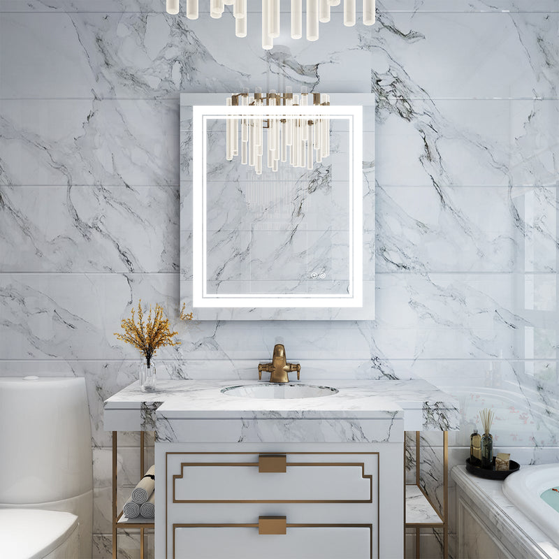 20 in. W x 28 in. H Frameless Rectangular LED Light Wall Mount Bathroom Mirror
