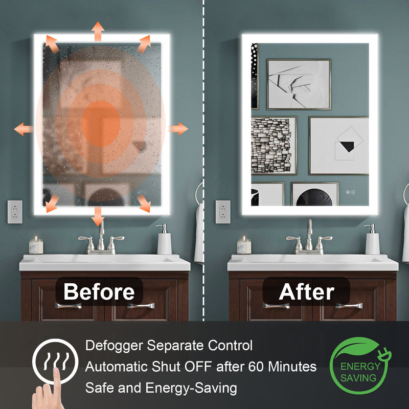 24-in W x 32-in H LED Lit Mirror Rectangular Fog Free Frameless Bathroom Vanity Mirror