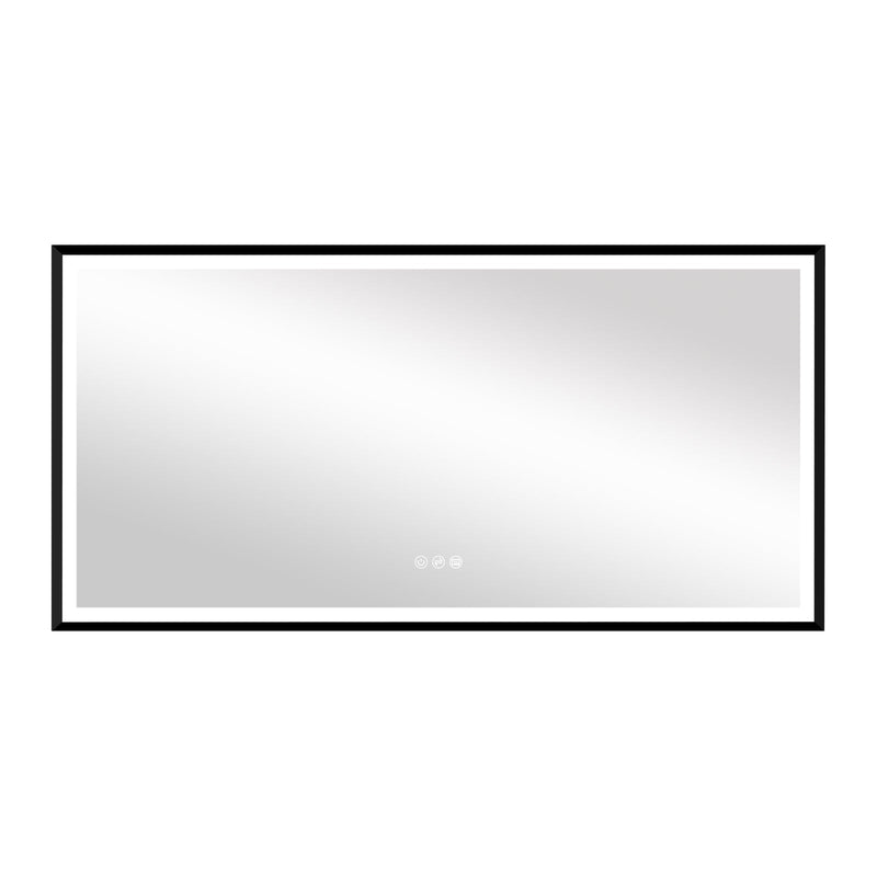 72 in. W x 36 in. H Large Rectangular Framed LED Light Anti-Fog Wall Bathroom Vanity Mirror in Black