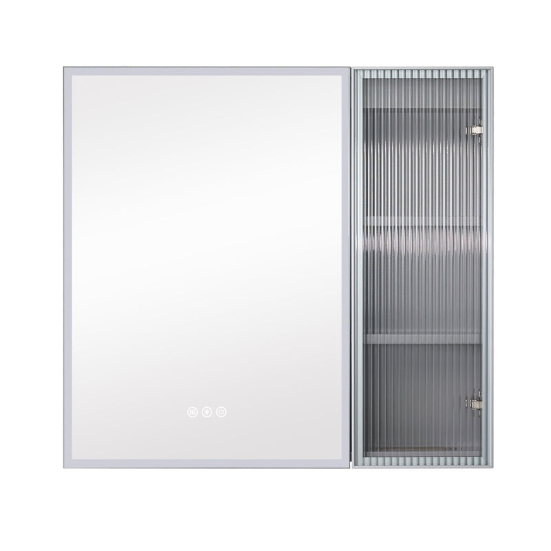 30 in. W x 28 in. H Rectangular Surface Mount LED Mirror Medicine Cabinet in Gray