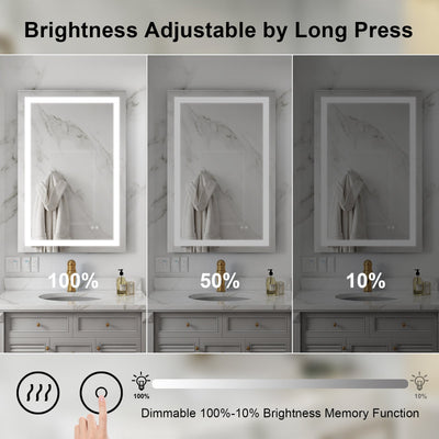 24 in. W x 36 in. H Frameless Rectangular LED Light Bathroom Mirror