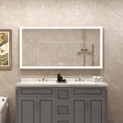 60 in. W x 28 in. H Aluminium Framed Rectangular LED Light Bathroom Vanity Mirror