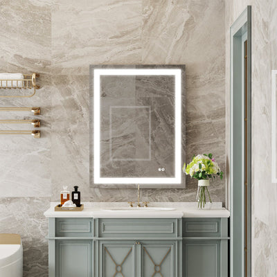 28 in. W x 36 in. H Frameless Rectangular LED Light Bathroom Mirror