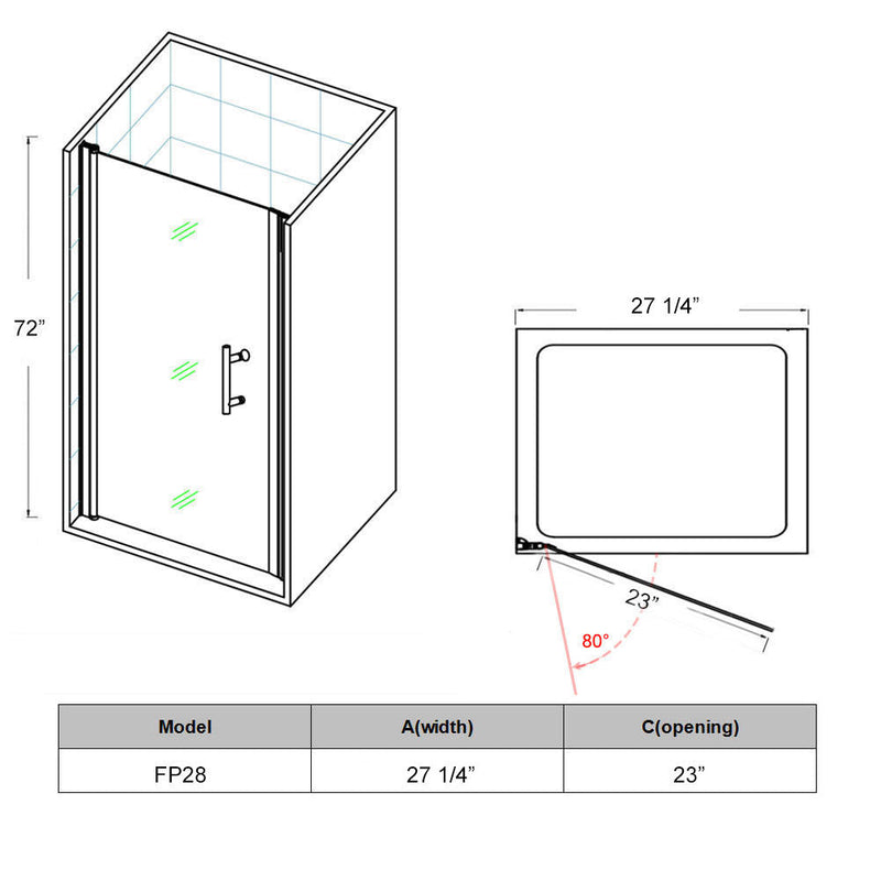32 in. W x 72 in. H 1-Panel Pivot Semi-Frameless Shower Doors Clear Glass in Chrome