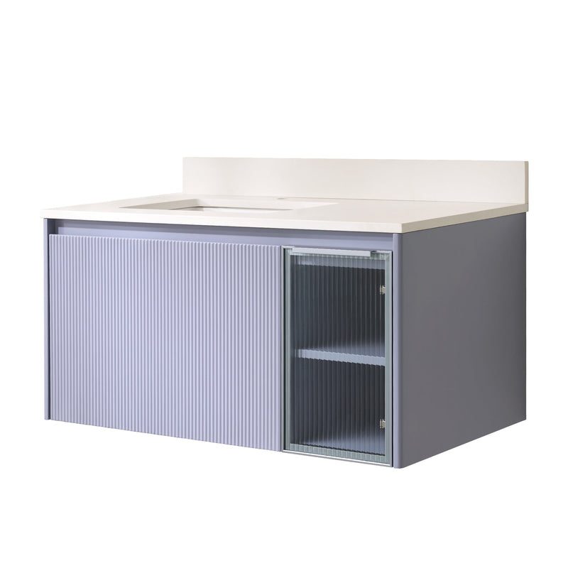 40 in. Modern Style Floating Bathroom Vanity in Lavender with White Carrara Quartz Vanity Top with White Sink