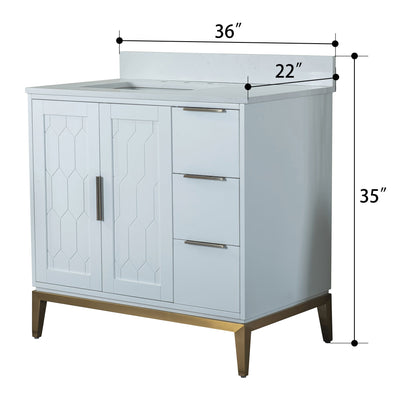 36 in. W x 22 in. D x 35 in. H Bathroom Vanity in White with Carrara White Quartz Vanity Top with White Sink