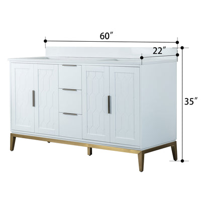 60 in. W x 22 in. D x 35 in. H Bathroom Vanity in White with Carrara White Quartz Vanity Top with White Sink