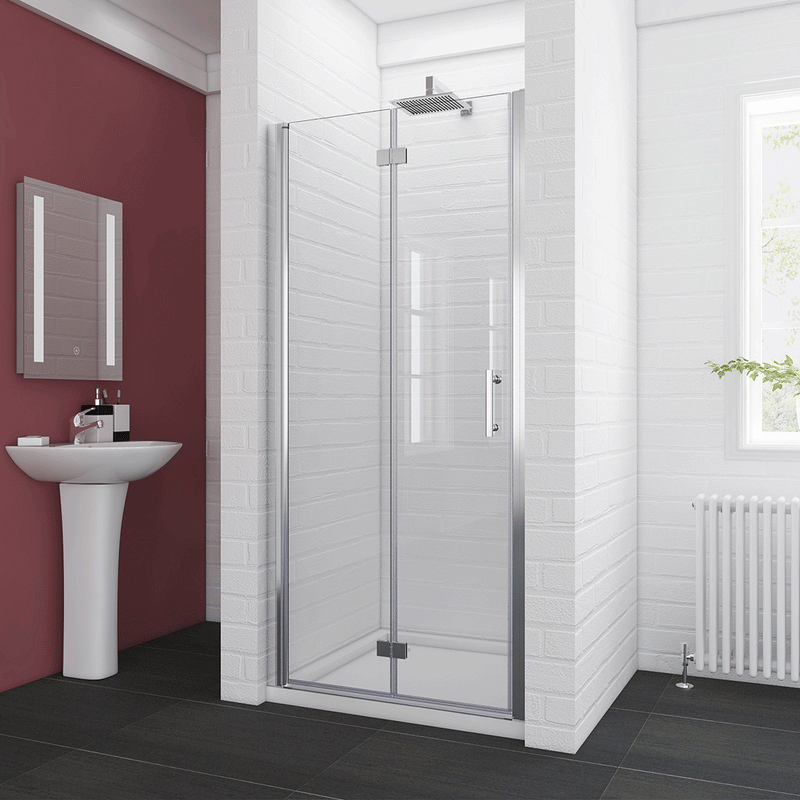 Bathtub 30 in. x 72 in. Semi-Frameless Bi-Fold Pivot Shower Glass Door, Clear Glass with Handle, Chrome