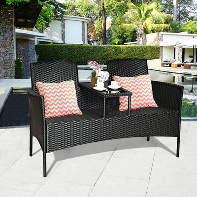 Wicker Patio Conversation Furniture Set with Removable Cushions and Table