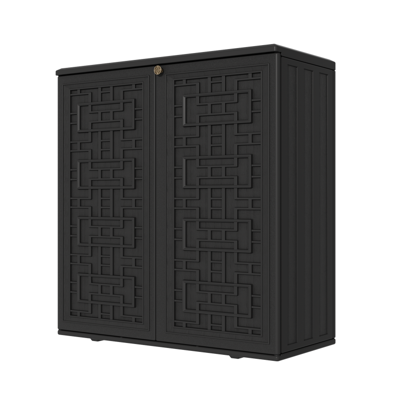 60-Gallon Outdoor Storage Cabinet, Waterproof HDPE Resin Deck Box with One Shelf for Garden Tools, Patio Cushions