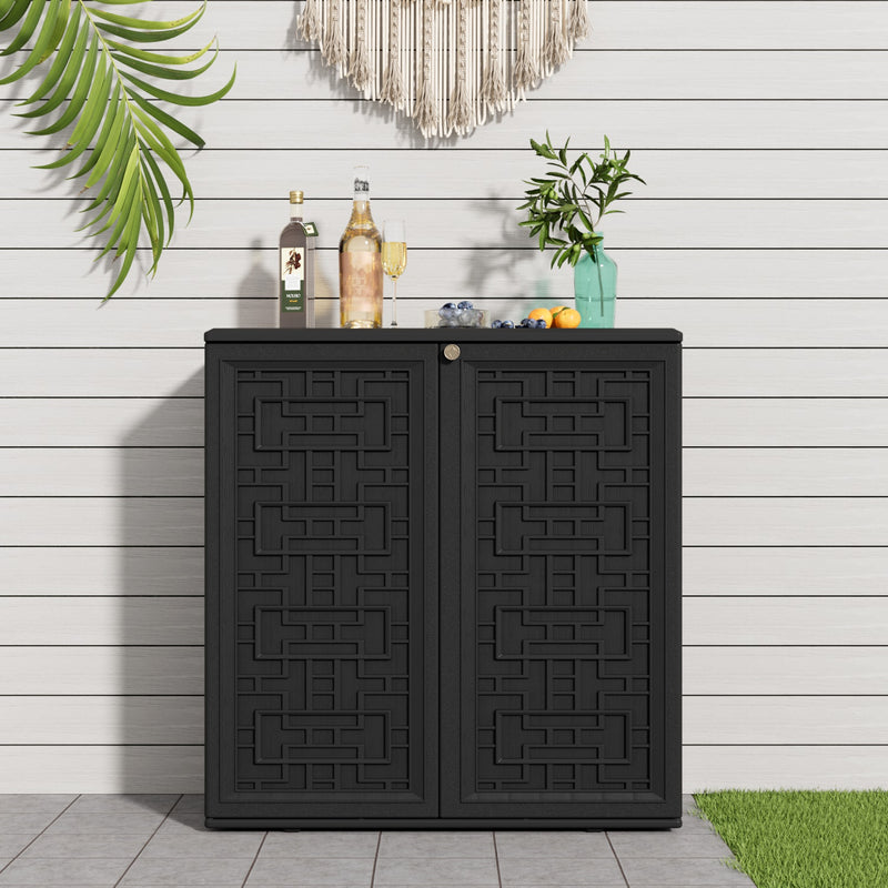60-Gallon Outdoor Storage Cabinet, Waterproof HDPE Resin Deck Box with One Shelf for Garden Tools, Patio Cushions