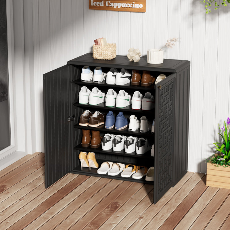 60-Gallon Outdoor Storage Cabinet, Waterproof HDPE Resin Deck Box with One Shelf for Garden Tools, Patio Cushions