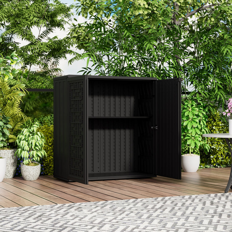 60-Gallon Outdoor Storage Cabinet, Waterproof HDPE Resin Deck Box with One Shelf for Garden Tools, Patio Cushions