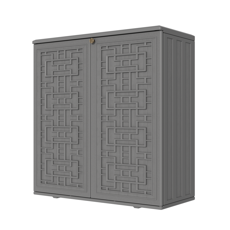 60-Gallon Outdoor Storage Cabinet, Waterproof HDPE Resin Deck Box with One Shelf for Garden Tools, Patio Cushions