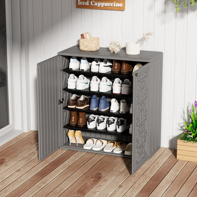 60-Gallon Outdoor Storage Cabinet, Waterproof HDPE Resin Deck Box with One Shelf for Garden Tools, Patio Cushions