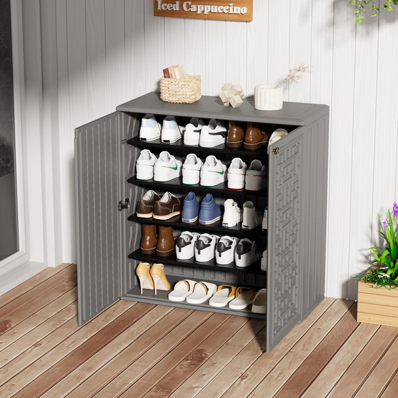 60-Gallon Outdoor Storage Cabinet, Waterproof HDPE Resin Deck Box with One Shelf for Garden Tools, Patio Cushions