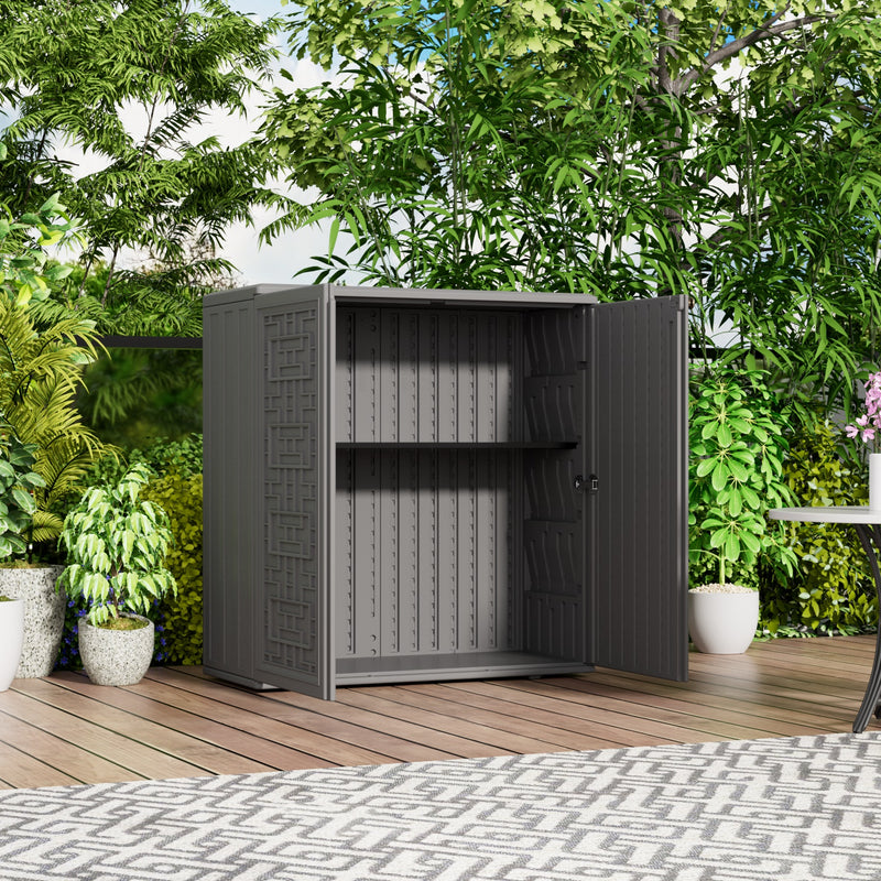 60-Gallon Outdoor Storage Cabinet, Waterproof HDPE Resin Deck Box with One Shelf for Garden Tools, Patio Cushions