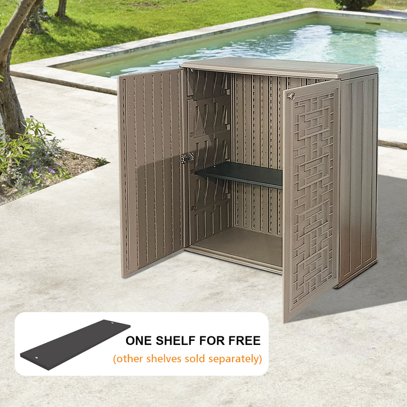 60-Gallon Outdoor Storage Cabinet, Waterproof HDPE Resin Deck Box with One Shelf for Garden Tools, Patio Cushions