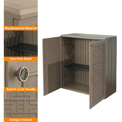 60-Gallon Outdoor Storage Cabinet, Waterproof HDPE Resin Deck Box with One Shelf for Garden Tools, Patio Cushions