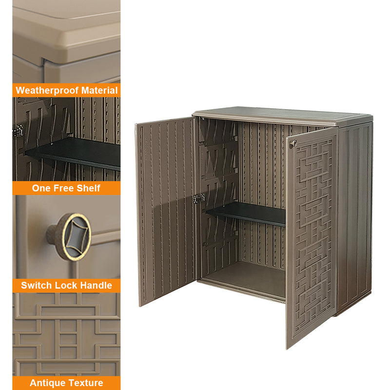 60-Gallon Outdoor Storage Cabinet, Waterproof HDPE Resin Deck Box with One Shelf for Garden Tools, Patio Cushions
