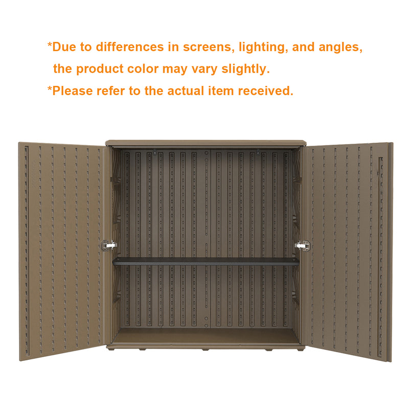 60-Gallon Outdoor Storage Cabinet, Waterproof HDPE Resin Deck Box with One Shelf for Garden Tools, Patio Cushions