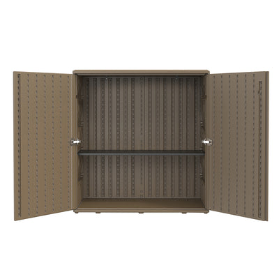 60-Gallon Outdoor Storage Cabinet, Waterproof HDPE Resin Deck Box with One Shelf for Garden Tools, Patio Cushions