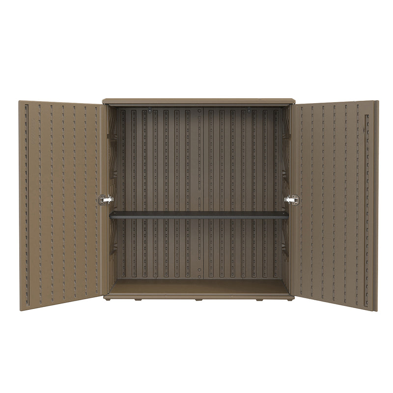60-Gallon Outdoor Storage Cabinet, Waterproof HDPE Resin Deck Box with One Shelf for Garden Tools, Patio Cushions