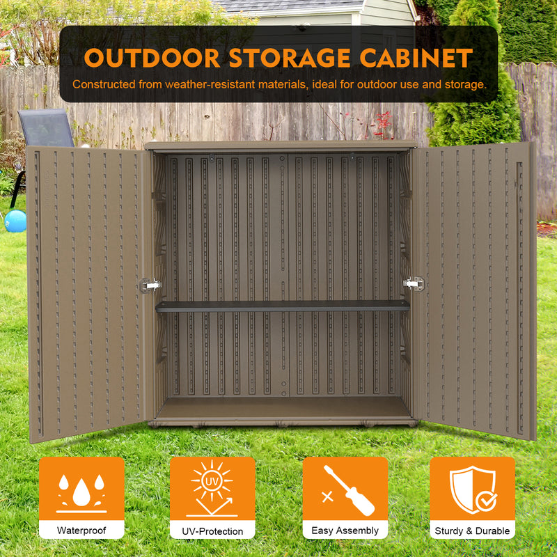 60-Gallon Outdoor Storage Cabinet, Waterproof HDPE Resin Deck Box with One Shelf for Garden Tools, Patio Cushions