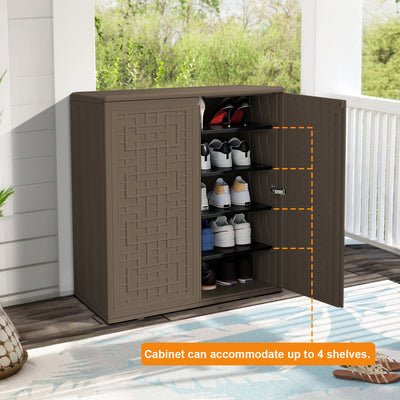 60-Gallon Outdoor Storage Cabinet, Waterproof HDPE Resin Deck Box with One Shelf for Garden Tools, Patio Cushions