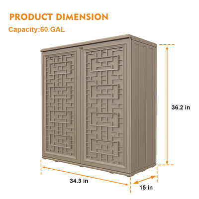 60-Gallon Outdoor Storage Cabinet, Waterproof HDPE Resin Deck Box with One Shelf for Garden Tools, Patio Cushions