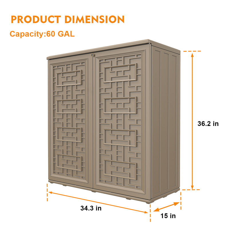 60-Gallon Outdoor Storage Cabinet, Waterproof HDPE Resin Deck Box with One Shelf for Garden Tools, Patio Cushions