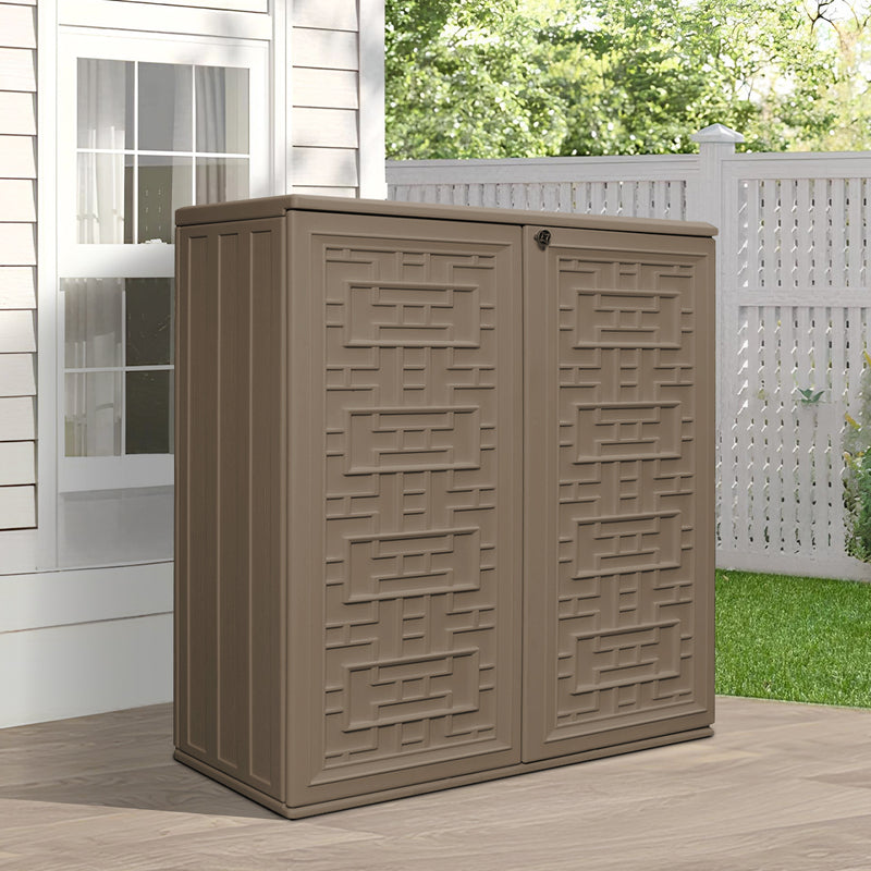 60-Gallon Outdoor Storage Cabinet, Waterproof HDPE Resin Deck Box with One Shelf for Garden Tools, Patio Cushions