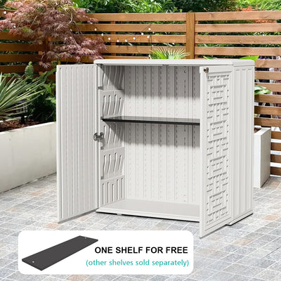 60-Gallon Outdoor Storage Cabinet, Waterproof HDPE Resin Deck Box with One Shelf for Garden Tools, Patio Cushions