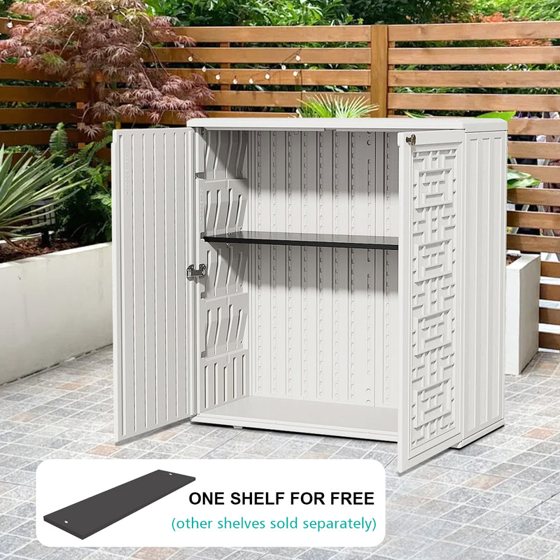 60-Gallon Outdoor Storage Cabinet, Waterproof HDPE Resin Deck Box with One Shelf for Garden Tools, Patio Cushions