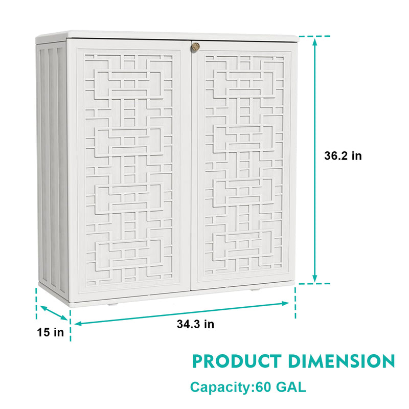 60-Gallon Outdoor Storage Cabinet, Waterproof HDPE Resin Deck Box with One Shelf for Garden Tools, Patio Cushions