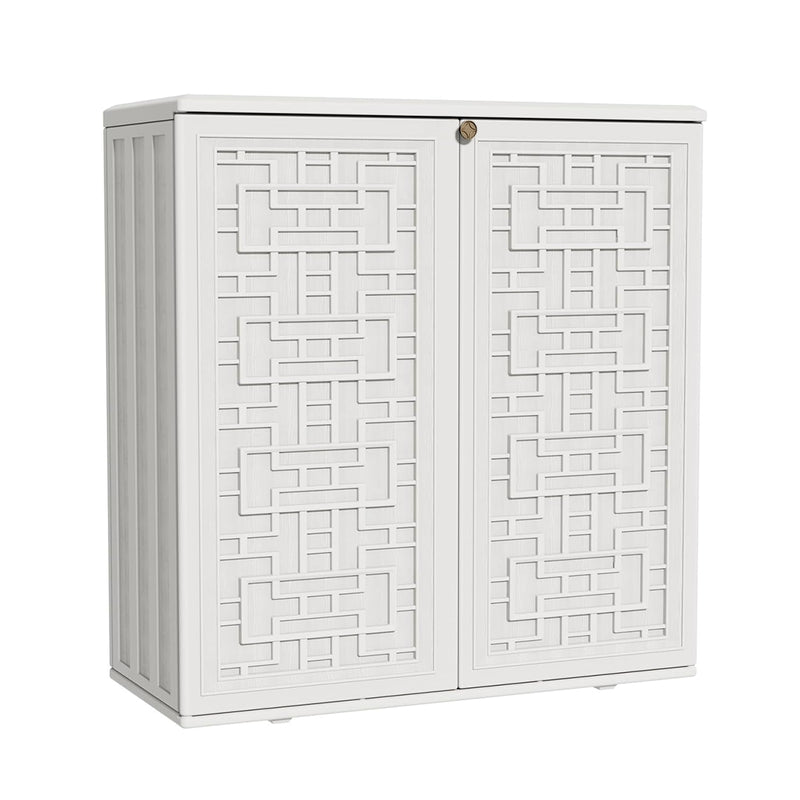 60-Gallon Outdoor Storage Cabinet, Waterproof HDPE Resin Deck Box with One Shelf for Garden Tools, Patio Cushions