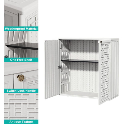60-Gallon Outdoor Storage Cabinet, Waterproof HDPE Resin Deck Box with One Shelf for Garden Tools, Patio Cushions