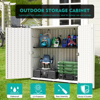 60-Gallon Outdoor Storage Cabinet, Waterproof HDPE Resin Deck Box with One Shelf for Garden Tools, Patio Cushions