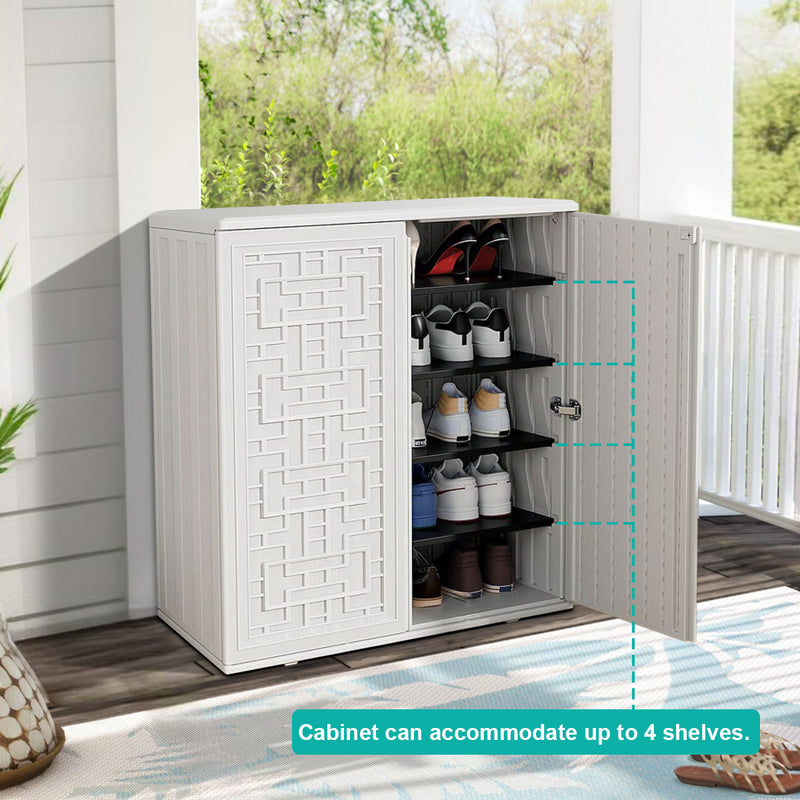 60-Gallon Outdoor Storage Cabinet, Waterproof HDPE Resin Deck Box with One Shelf for Garden Tools, Patio Cushions
