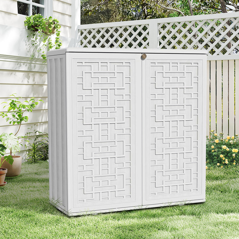 60-Gallon Outdoor Storage Cabinet, Waterproof HDPE Resin Deck Box with One Shelf for Garden Tools, Patio Cushions