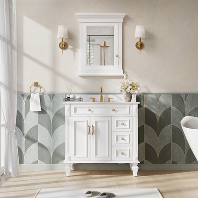 24 in. W x 32 in. H White Recessed installation Bathroom Medicine Wood Cabinet with Mirror