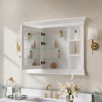 42 in. W x 32 in. H White Recessed installation Bathroom Medicine Wood Cabinet with Mirror