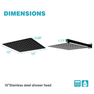 10 inch Square Stainless Steel Silicone Nozzles Shower Head