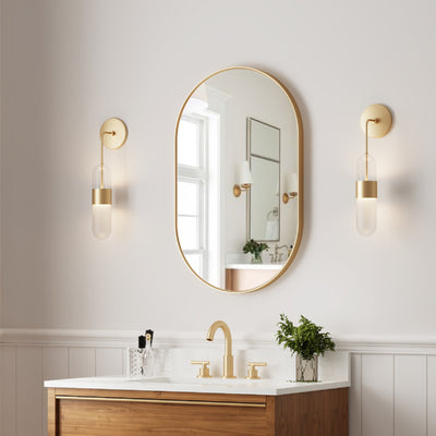 20 in. W x 32 in. H Oval Framed Wall Mount Bathroom Vanity Mirror in Brushed Gold