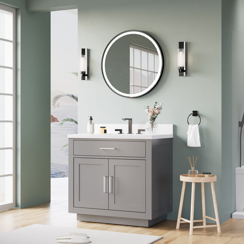28 in. W x 28 in. H Matte Black Framed Round LED Light Bathroom Vanity Mirror