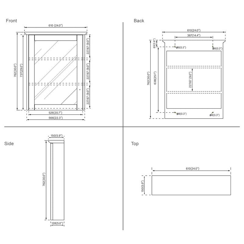 24-in x 30-in Surface Mount Mirrored Rectangle Medicine Cabinet Titanium Grey