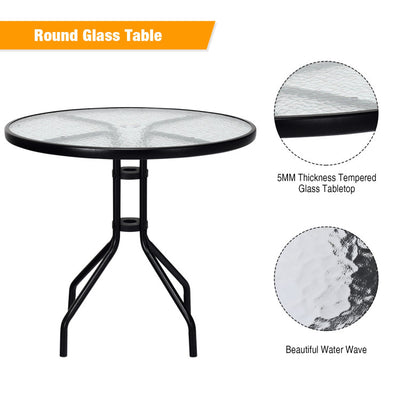 32 Inch Outdoor Patio Round Tempered Glass Top Table with Umbrella Hole
