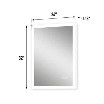 24-in W x 32-in H LED Lit Mirror Rectangular Fog Free Frameless Bathroom Vanity Mirror